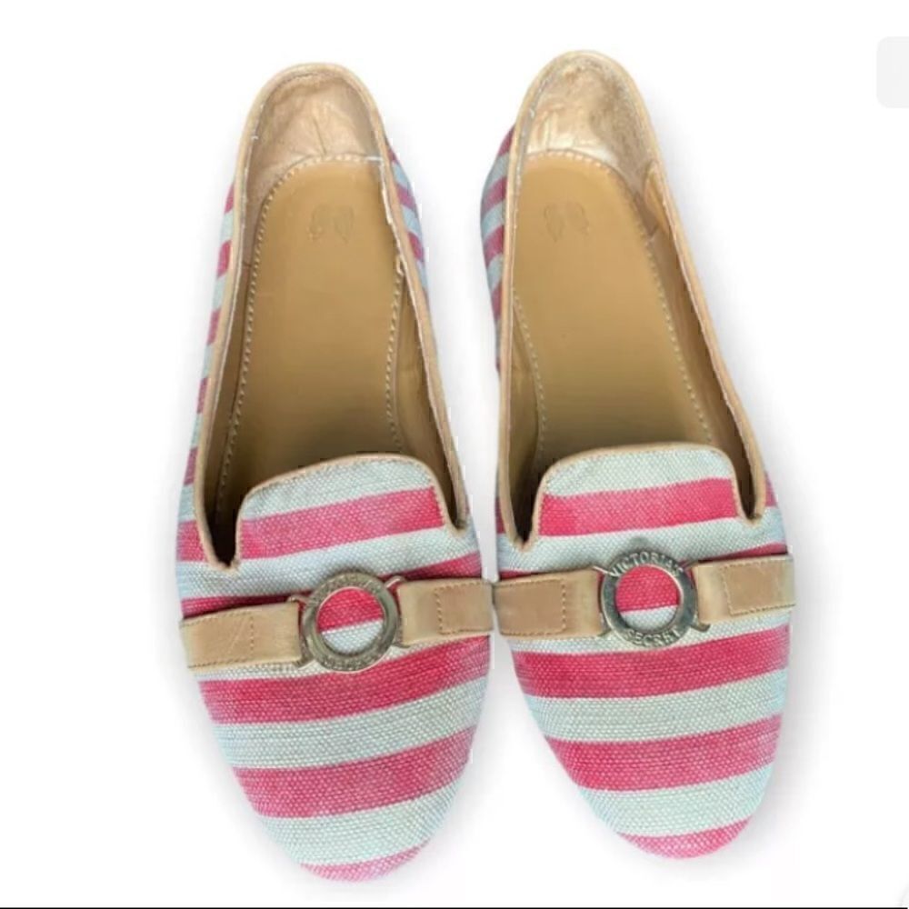 victoria secret red and white stripped flats size 10.5